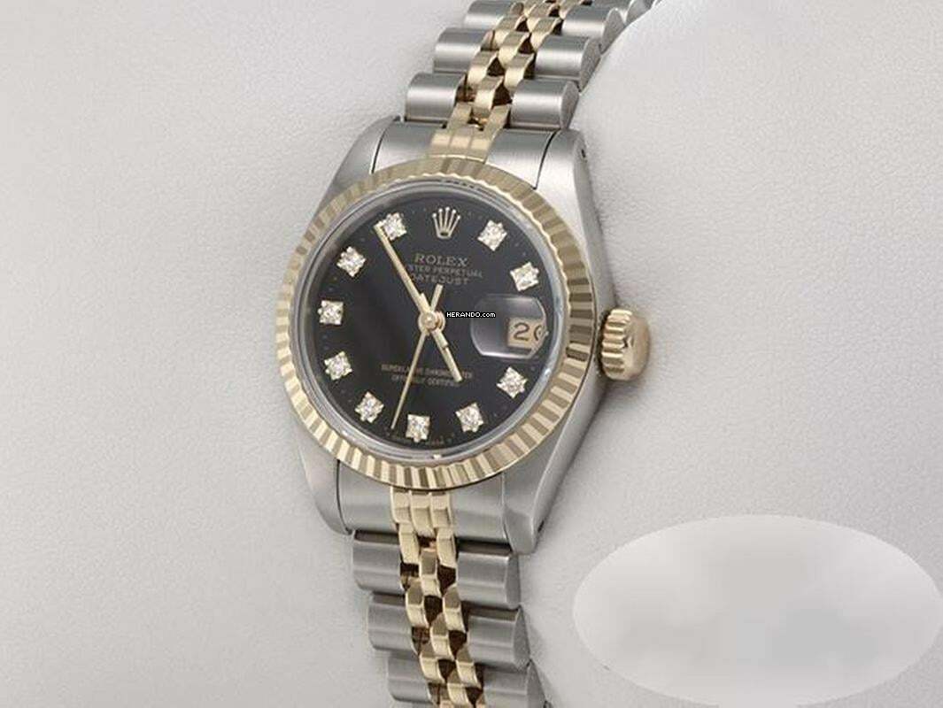 Rolex Lady-Datejust Edelstahl Gelbgold 750 Diamanten Automatik 18kt Yellow Gold Stahl Stainless Steel Jubilé-band Chronometer Oyster Black Dial