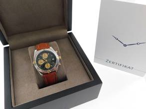 Thumbnail von Breitling Chronomat Stahl Gold mit grünem Blatt und Lederband . Der Klassiker im Top Zustand