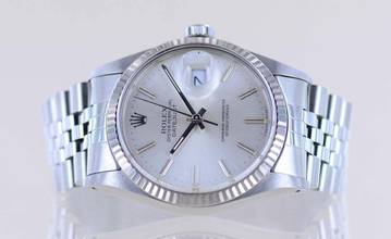 Thumbnail von Rolex Datejust 36 16014 silver Stick dial Jubiléband Stahl Weißgold 1987 Tritium B+P