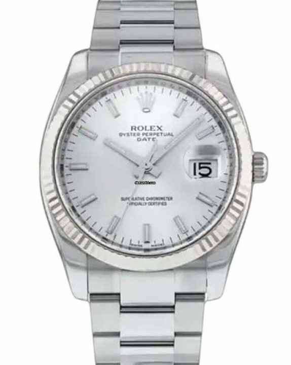  Rolex Oyster Perpetual Date 34MM - Silver Dial - Fluted Bezel 115234 2006 
