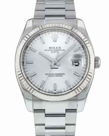  Rolex Oyster Perpetual Date 34MM - Silver Dial - Fluted Bezel 115234 2006 