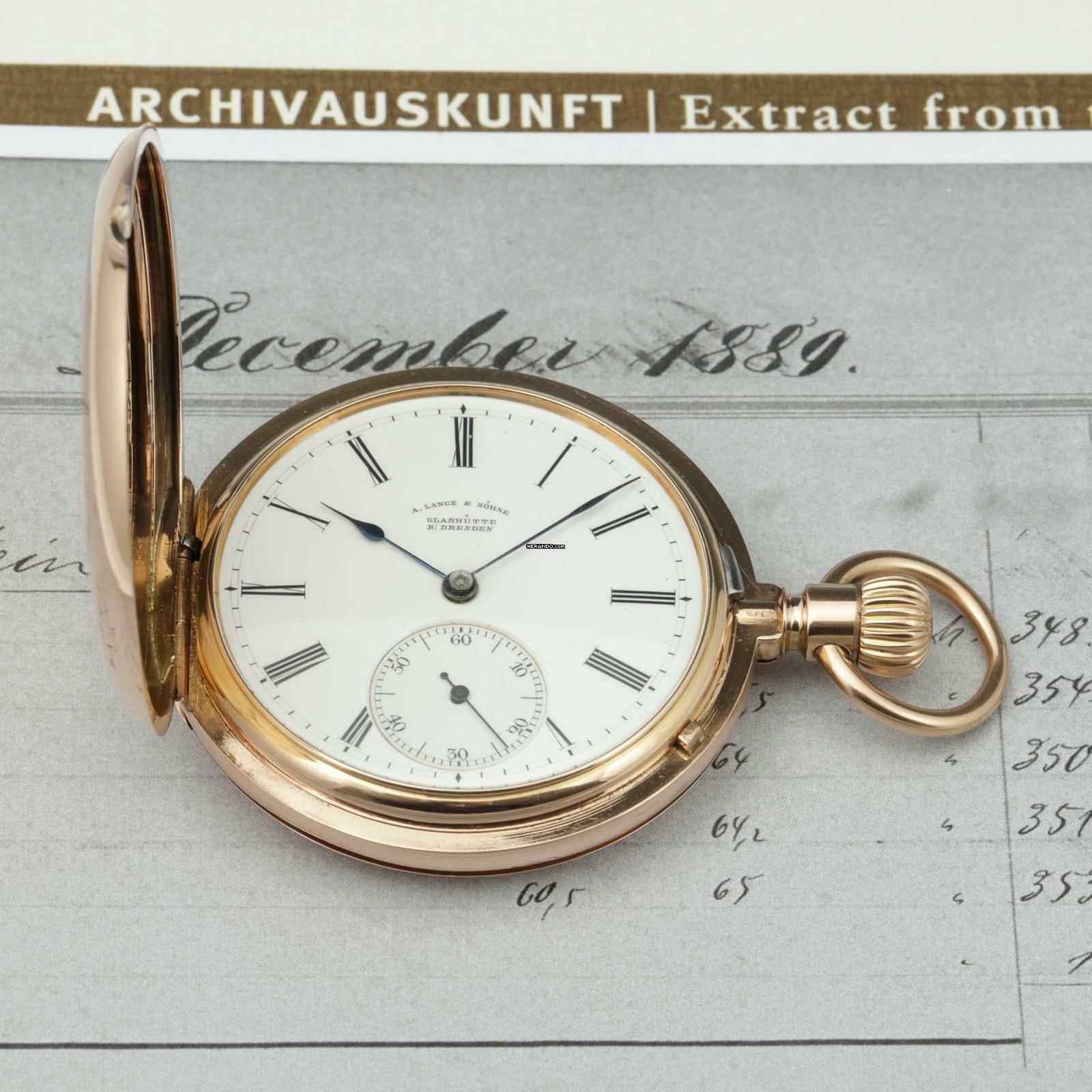 A. Lange & Söhne Qualität 1A 18k Gold Taschenuhr-Original Etui und Zertifikat 1889 Diamant BOX und Museums Zertifikat