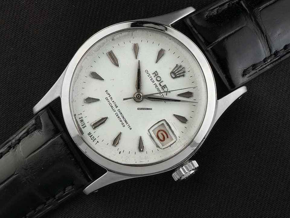  Rolex Oyster Perpetual Date Roulette Ref.6518 1957 original Box sehr gut Vintage Oyster Perpetual Roulette open 6/9 