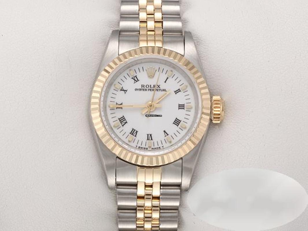  Rolex Oyster Perpetual 26 26mm Stahl Gelbgold 750 Automatik Edelstahl Damen Stainless Steel 18kt Yellow Gold Jubilé-band Oyster White Dial 