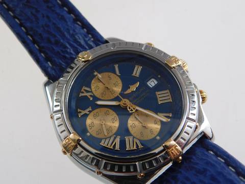  Breitling Crosswind Chronograph Stahl Gold Chronometre blaues Zifferblatt 