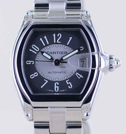  Cartier Roadster Date black silver dial Automatik Sportlich Top Stahlband B+P 