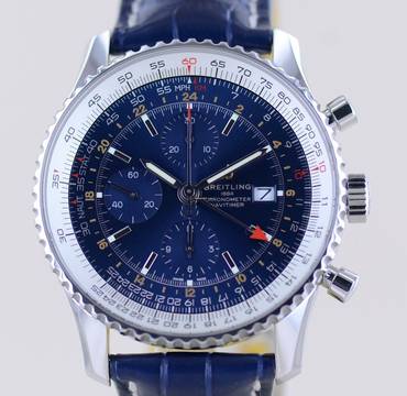  Breitling Navitimer World 46 mm Chronograph blau Klassiker blue dial B+P 