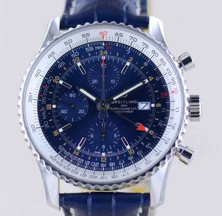  Breitling Navitimer World 46 mm Chronograph blau Klassiker blue dial B+P 