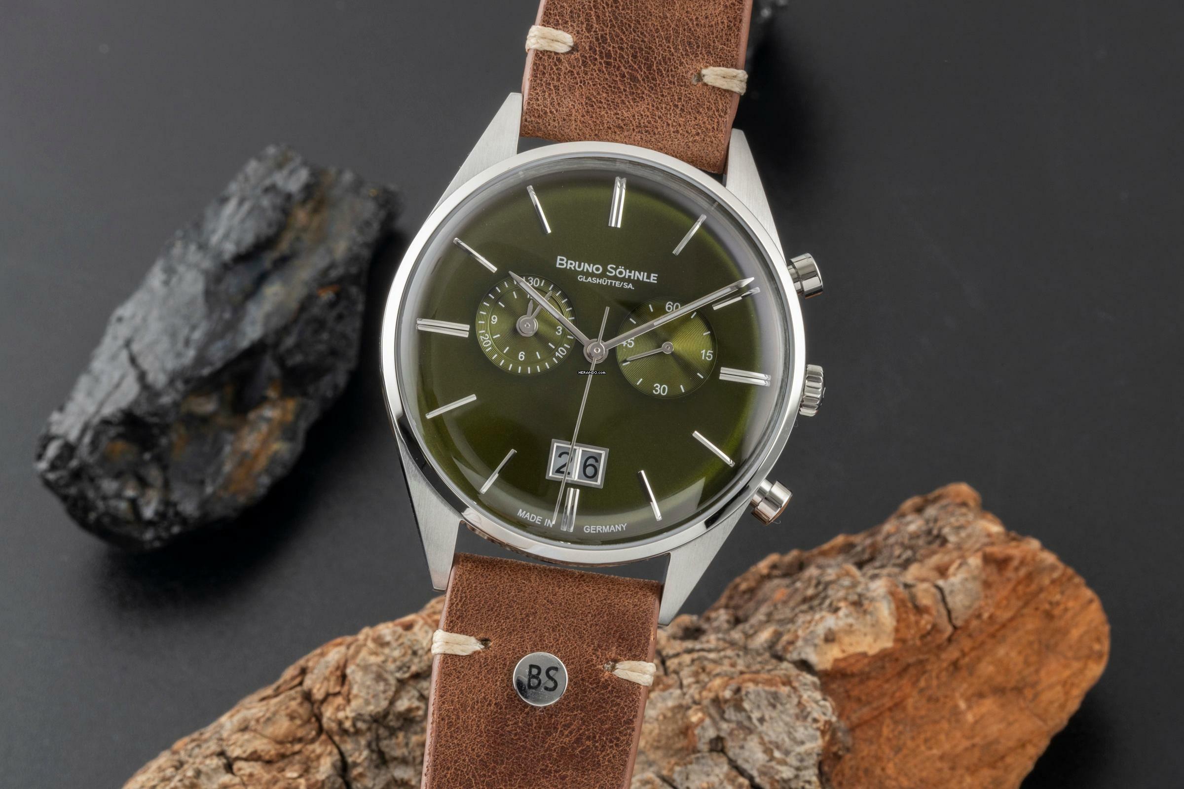  Bruno Söhnle Glashütte Merano Chronograph Green Stahl Herrenuhr 17-13233-441 B&P 