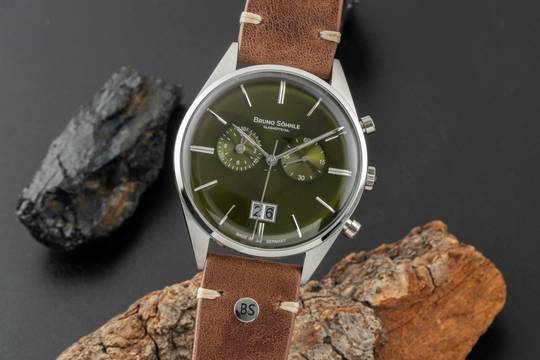  Bruno Söhnle Glashütte Merano Chronograph Green Stahl Herrenuhr 17-13233-441 B&P 