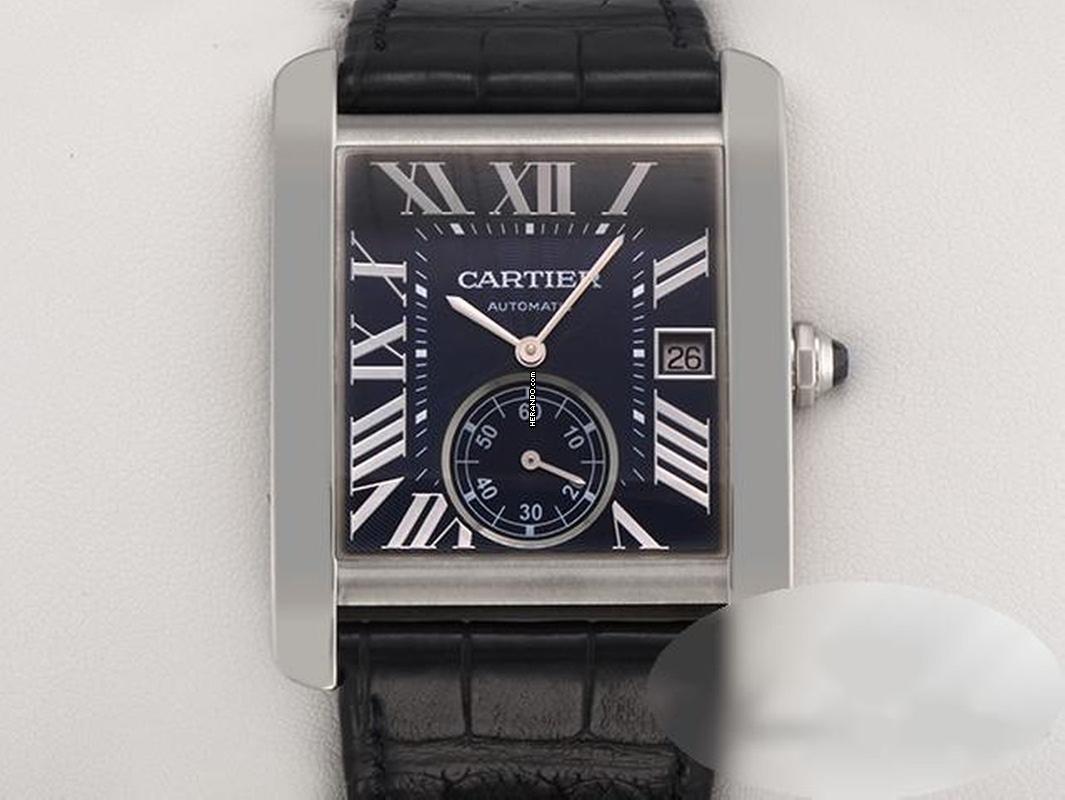 Cartier Tank MC Automatik Wsta0010 2018 Blau Edelstahl Lederband Stahl Steel Black Dial