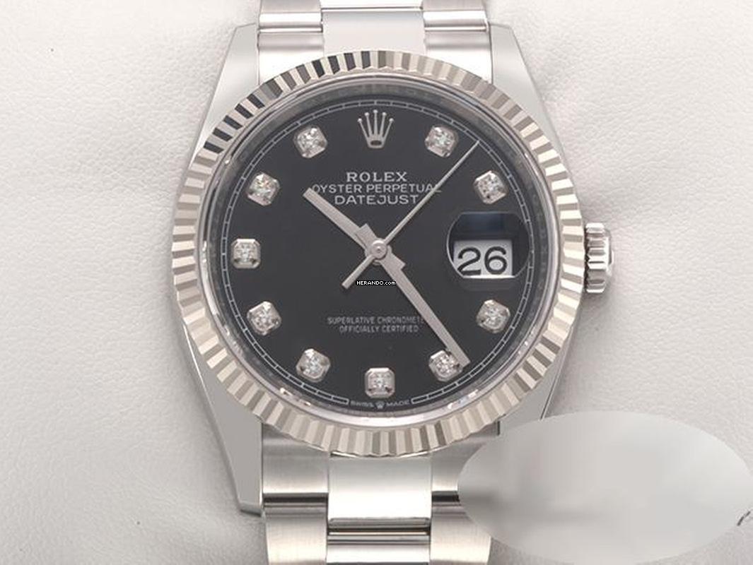 Rolex Datejust 36 126234 2022 Stahl Weissgold 750 Diamanten Automatik Stainless Steel 18kt White Gold Jubilé-band Chronometer Oyster Black Dial