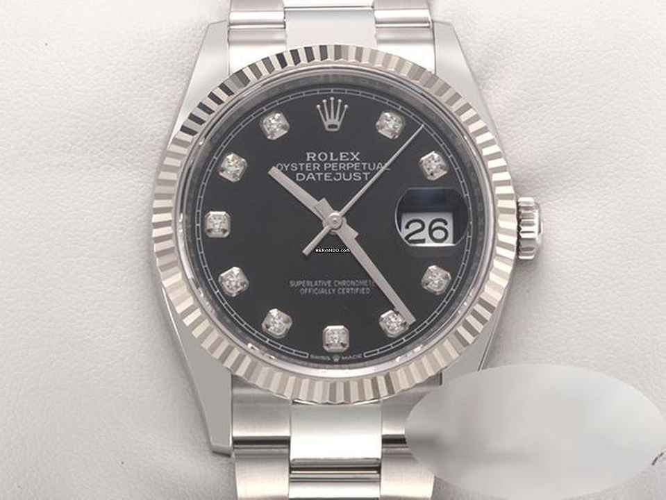 Rolex Datejust 36 126234 2022 Stahl Weissgold 750 Diamanten Automatik Stainless Steel 18kt White Gold Jubilé-band Chronometer Oyster Black Dial 