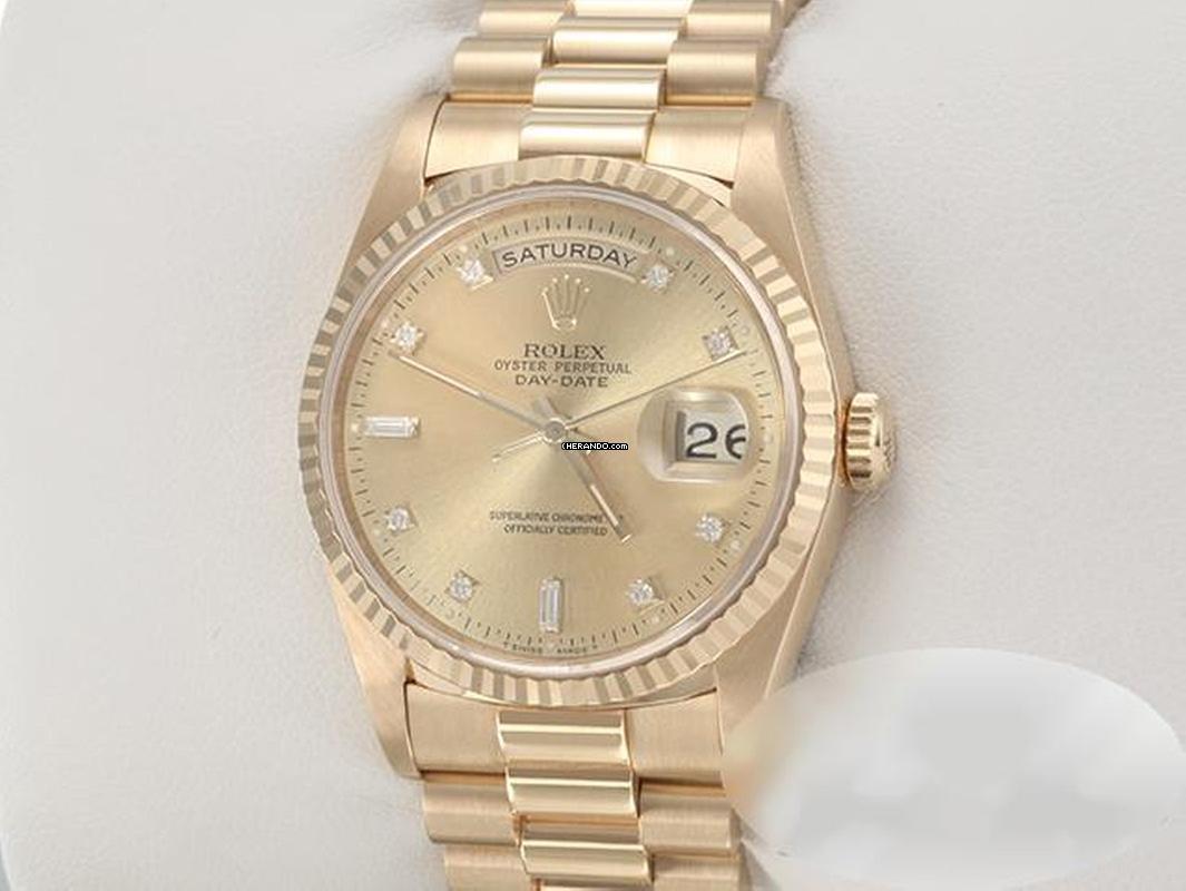 Rolex Day-Date 36 36mm 18238 1990 Gelbgold 750 Diamanten Automatik Gold
