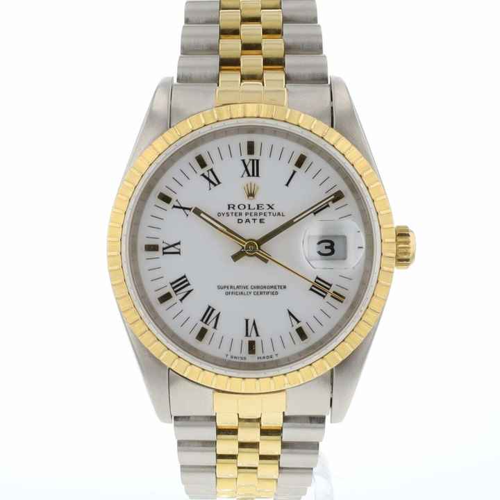  Rolex Oyster Perpetual Date 34 Gold/Steel White Roman Dial 