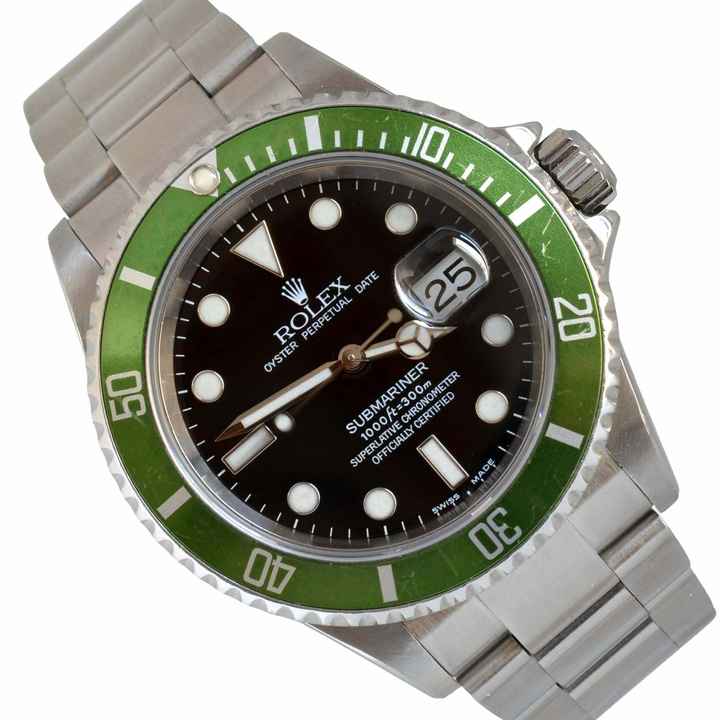  Rolex Submariner Date 16610LV MK1 Kermit Fat Four bezel Full Set 2003 
