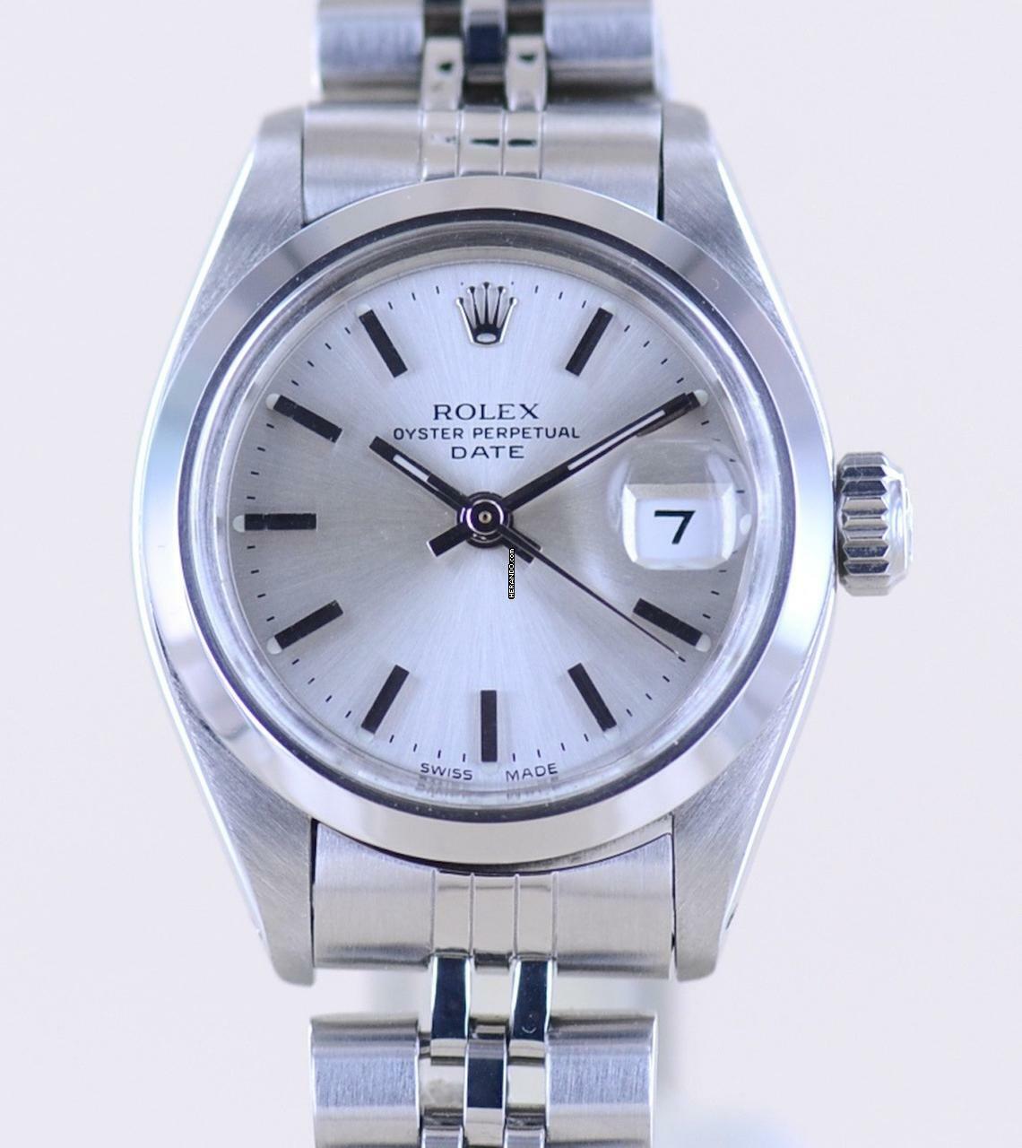  Rolex Oyster Perpetual Lady Date silver index dial Jubiléband 26mm polished Bezel 