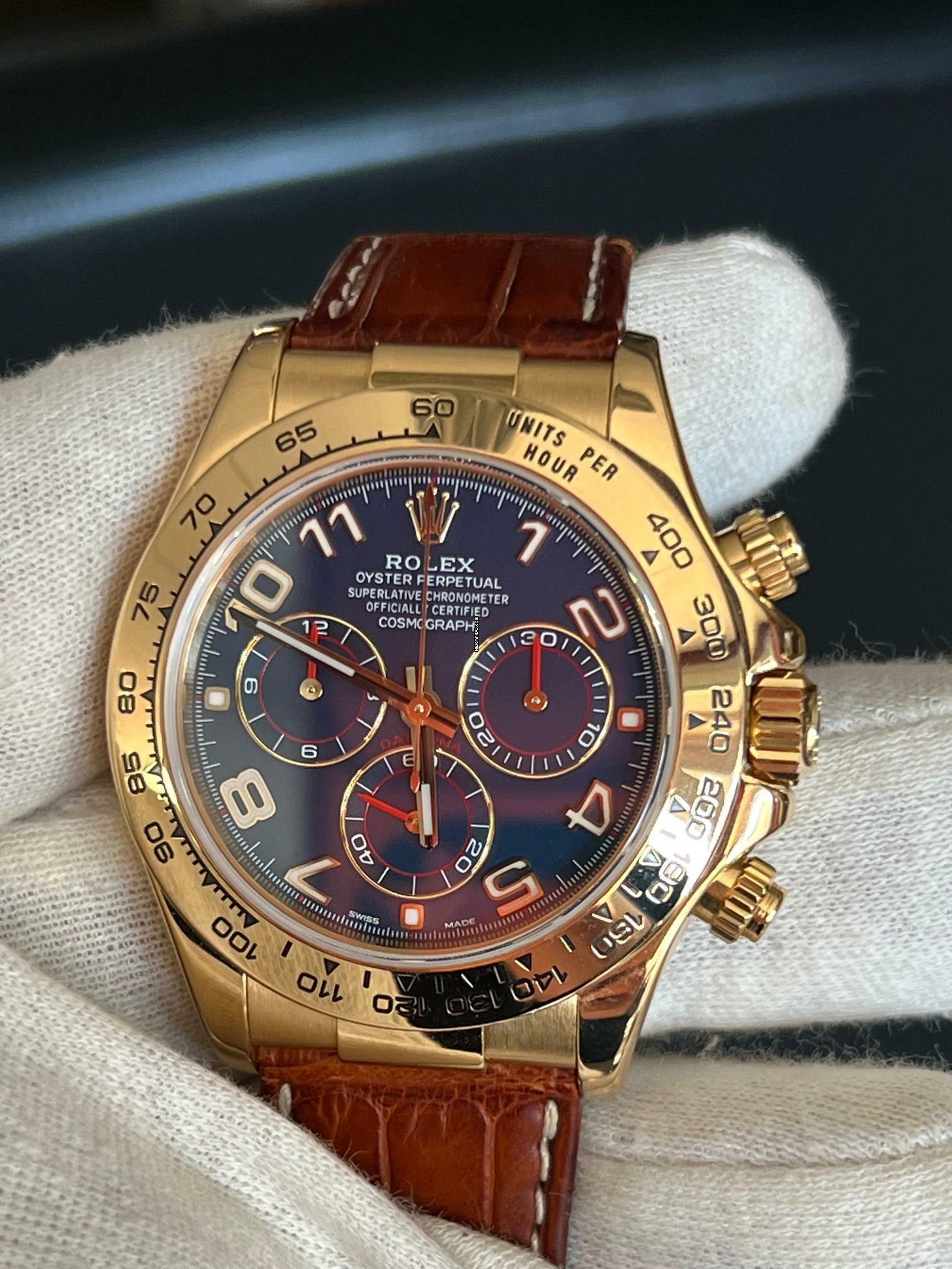  Rolex Daytona 116518 Daytona LC 100-NOS-Neuer Service Full Set Blue Racing Dial 18k Gelbgold 