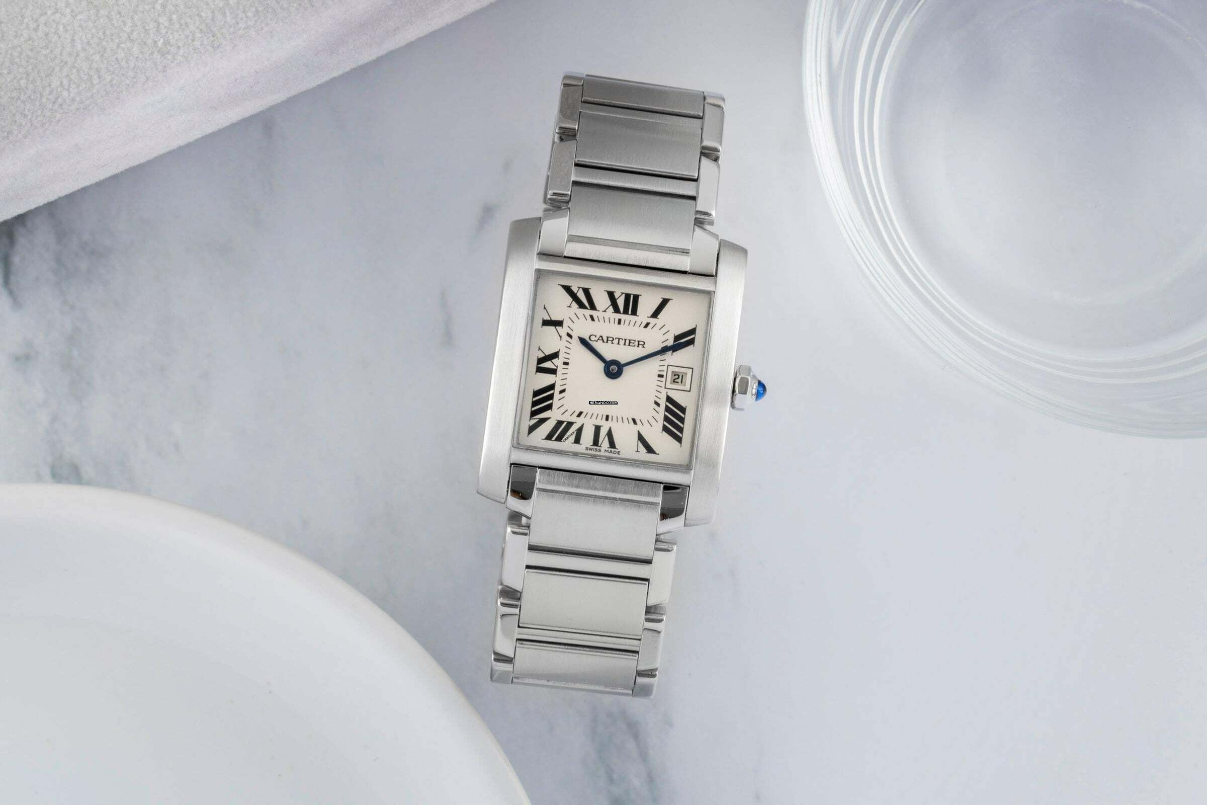  Cartier Tank Française Silver Dial Medium Edelstahl Damenuhr Ref. W51011Q3 