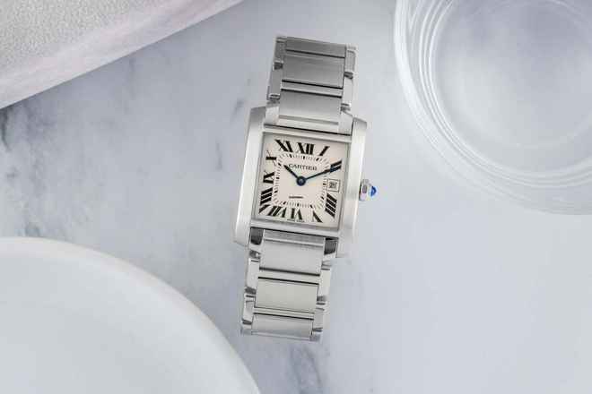  Cartier Tank Française Silver Dial Medium Edelstahl Damenuhr Ref. W51011Q3 