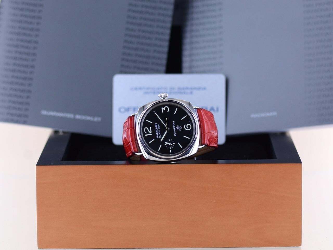 Officine Paneral Radiomir PAM00380 Black Seal Logo 45 mm Hand Wind Red Strap B+P