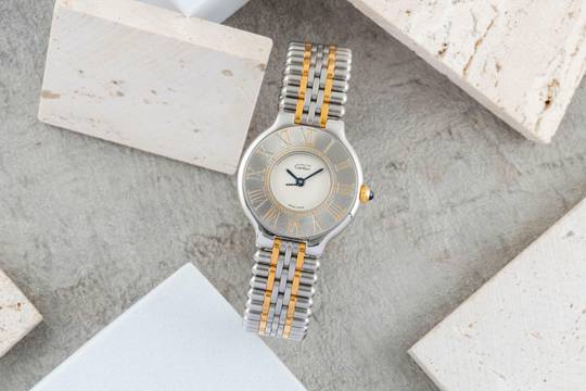  Cartier 21 Must de Cartier SM Stahl / Gold Quarz Damenuhr Ref. W10051F4 B&P 