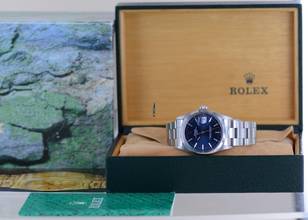 Thumbnail von Rolex Oyster Perpetual Date 15000 Automatic Blue Stick dial Oysterband Stahl 1985 Vintage rar