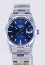 Thumbnail von Rolex Oyster Perpetual Date 15000 Automatic Blue Stick dial Oysterband Stahl 1985 Vintage rar