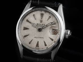 Thumbnail von Rolex Oysterdate Precision Red Date Ref.6266 1953 original Box sehr gut Vintage Oysterdate Precision Red Date open 6/9