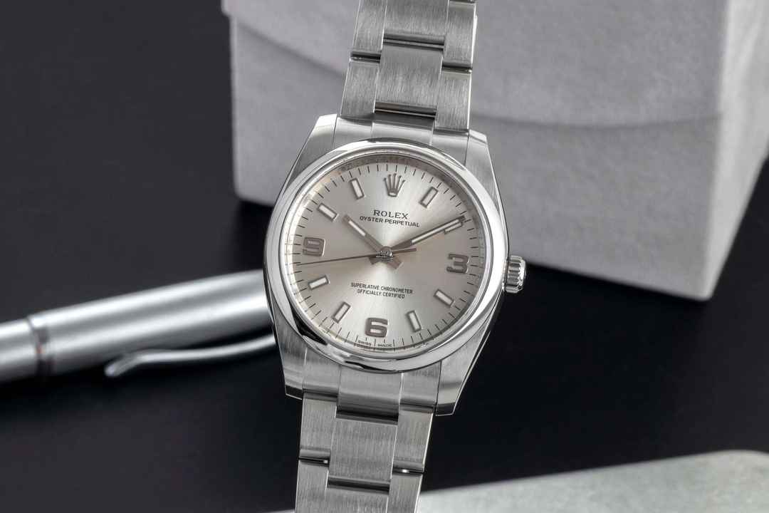  Rolex Air King 34 Silver Dial Oyster Edelstahl Automatik Ref. 114200 B&P 2017 