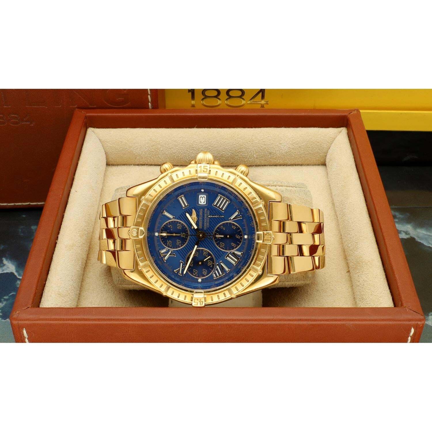 Thumbnail von Breitling Crosswind Chronograph 18k.Gold Ref.K13355 Full Set Blue Dial