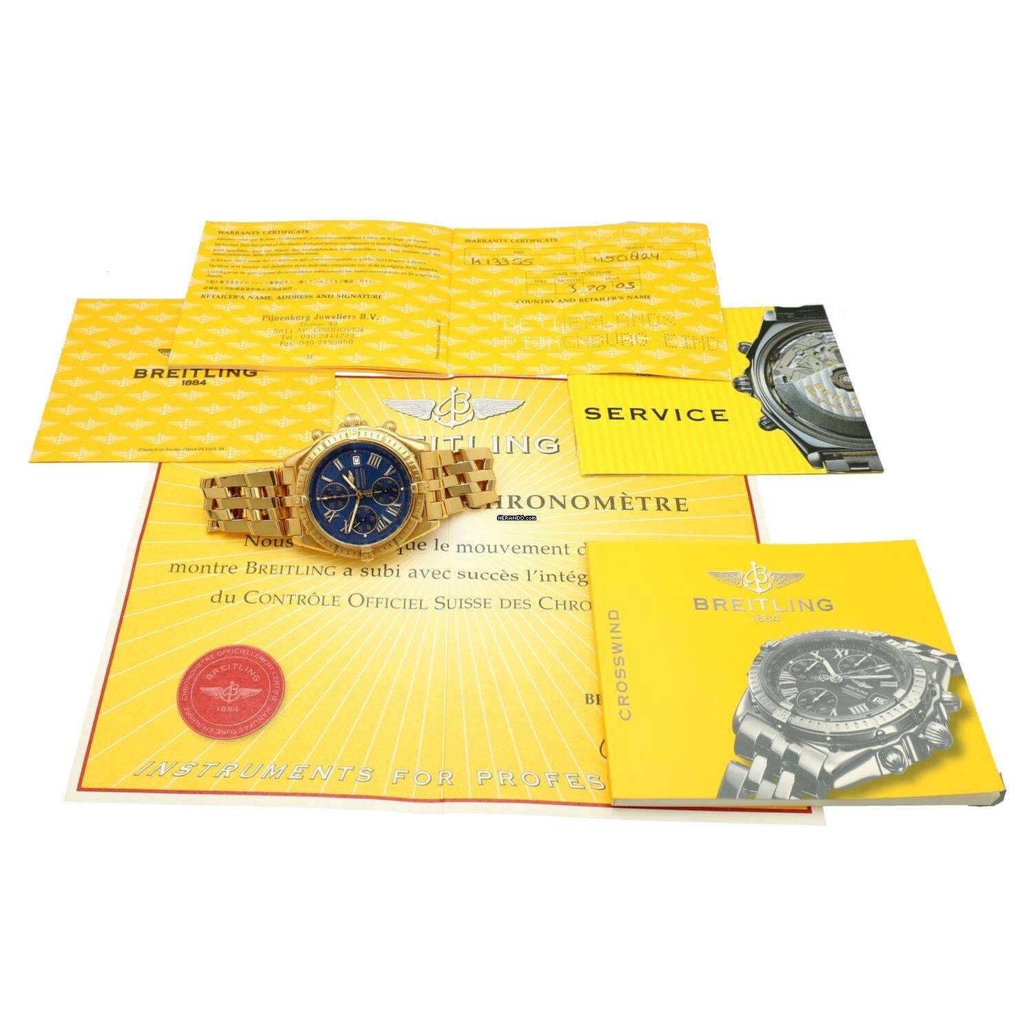 Thumbnail von Breitling Crosswind Chronograph 18k.Gold Ref.K13355 Full Set Blue Dial