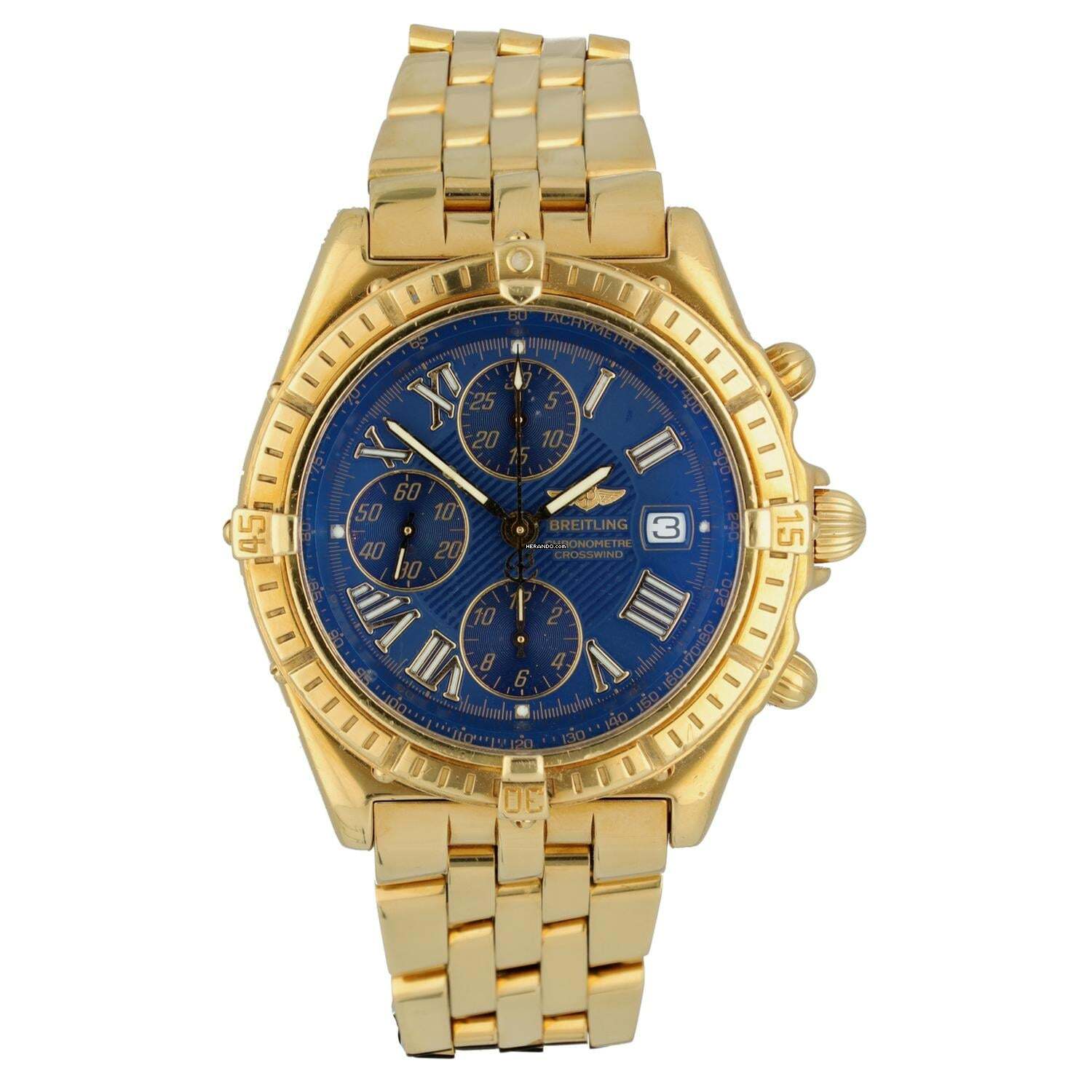  Breitling Crosswind Chronograph 18k.Gold Ref.K13355 Full Set Blue Dial 