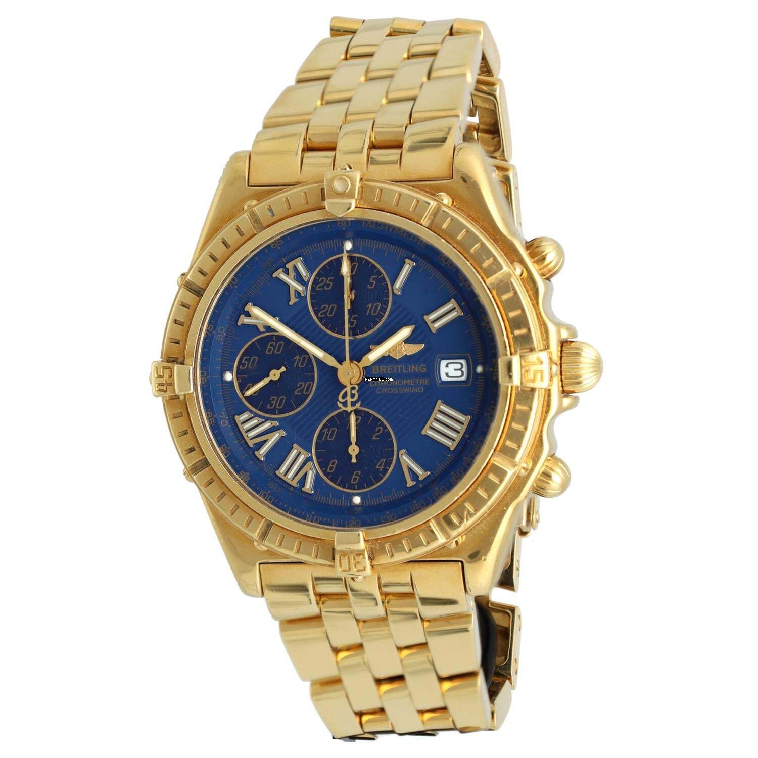 Thumbnail von Breitling Crosswind Chronograph 18k.Gold Ref.K13355 Full Set Blue Dial