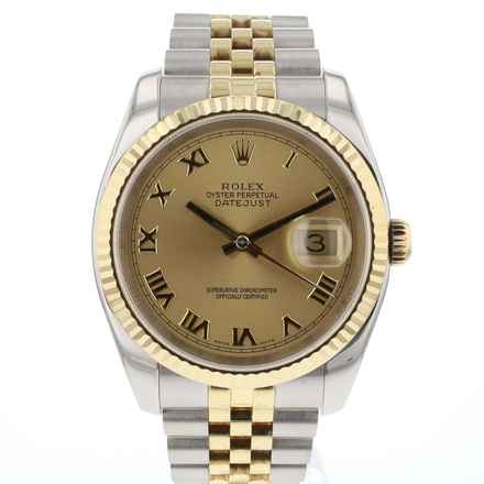 Rolex Datejust 36 Acero/Oro Esfera Champagne con números romanos