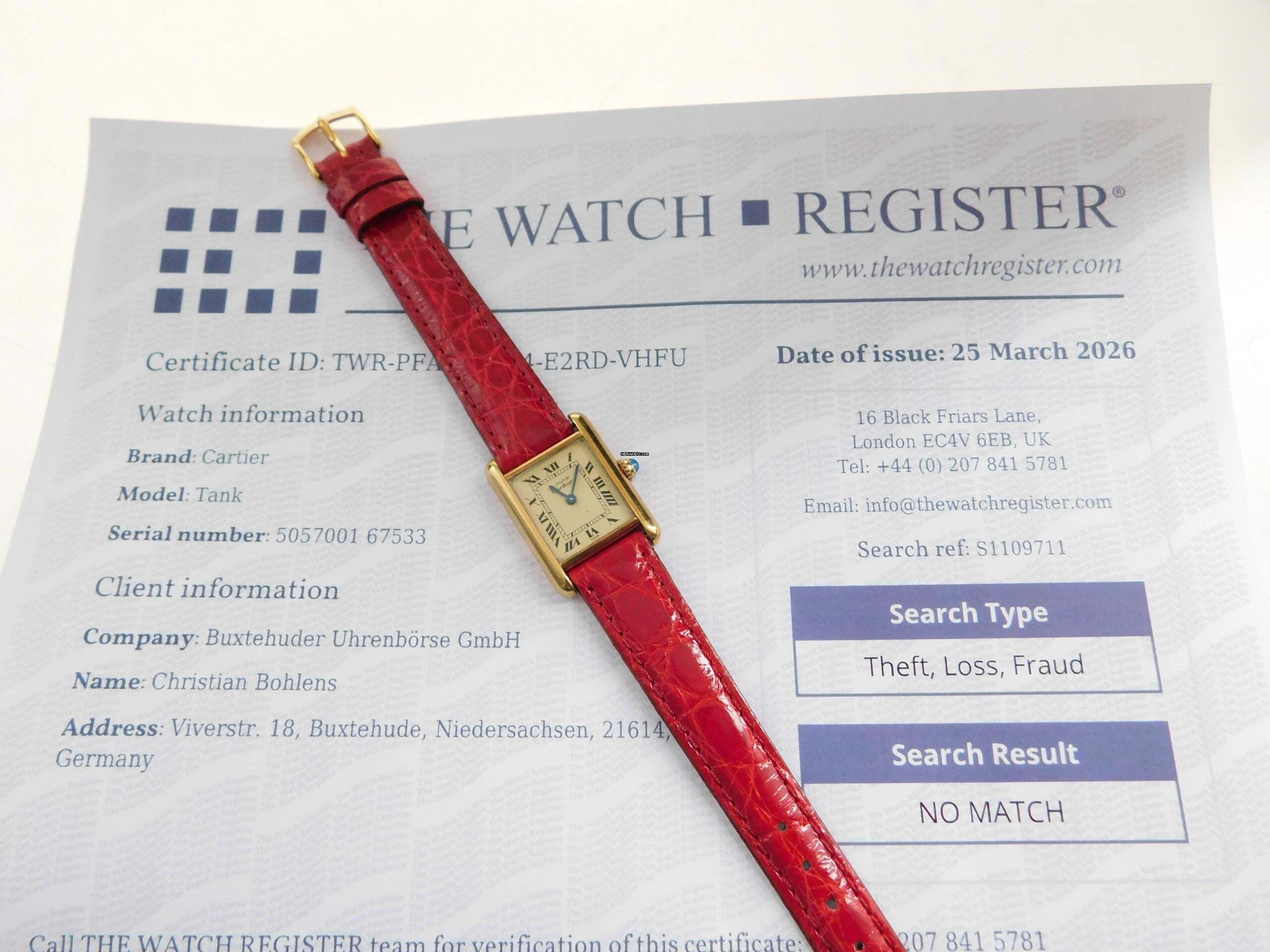 Thumbnail von Cartier Tank Vermeil 925 AG 20 x 28 mm mit neuem Kroko - Lederband schöne Vintage Damenuhr Klassiker