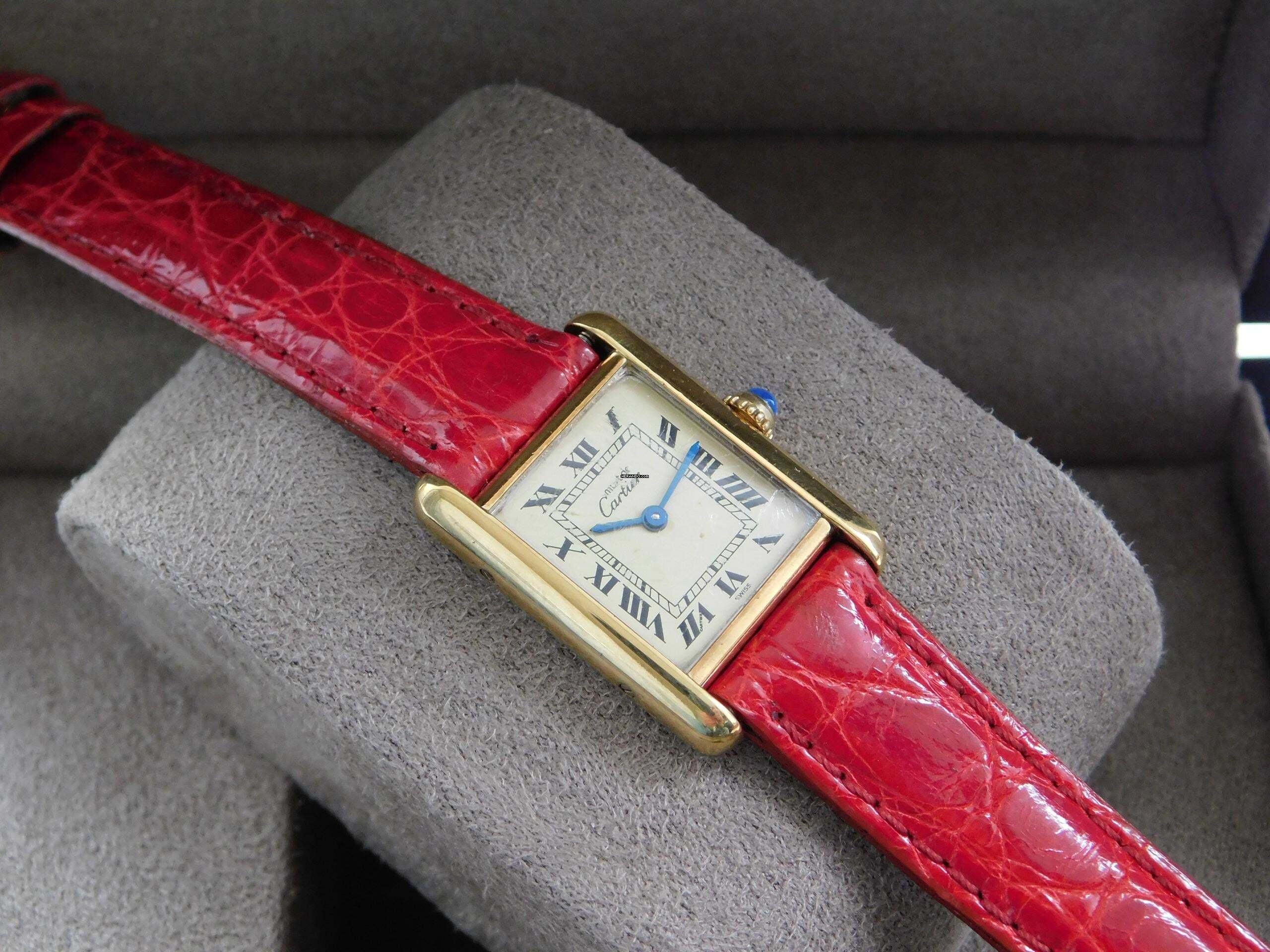 Thumbnail von Cartier Tank Vermeil 925 AG 20 x 28 mm mit neuem Kroko - Lederband schöne Vintage Damenuhr Klassiker
