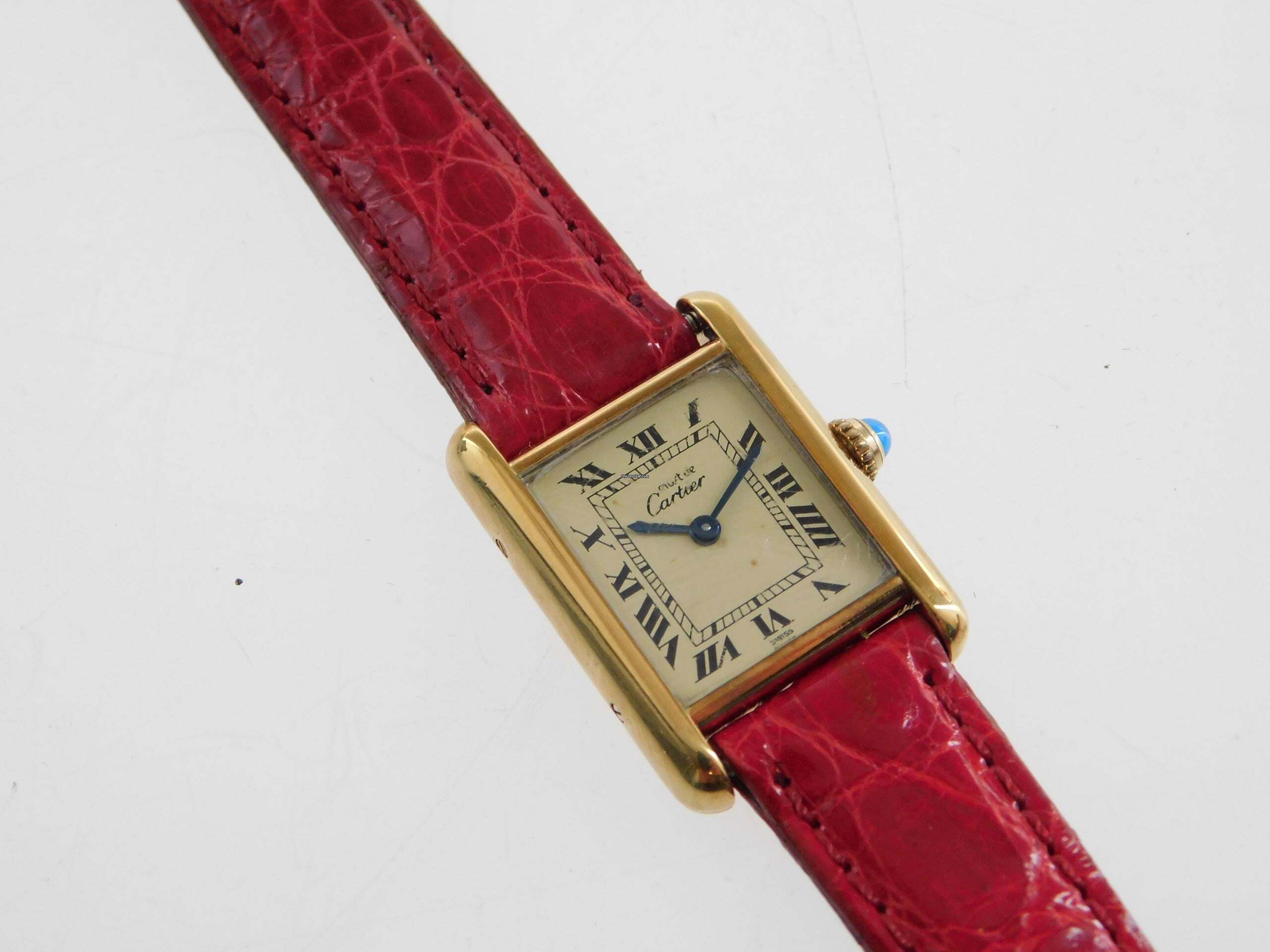 Thumbnail von Cartier Tank Vermeil 925 AG 20 x 28 mm mit neuem Kroko - Lederband schöne Vintage Damenuhr Klassiker