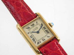 Thumbnail von Cartier Tank Vermeil 925 AG 20 x 28 mm mit neuem Kroko - Lederband schöne Vintage Damenuhr Klassiker