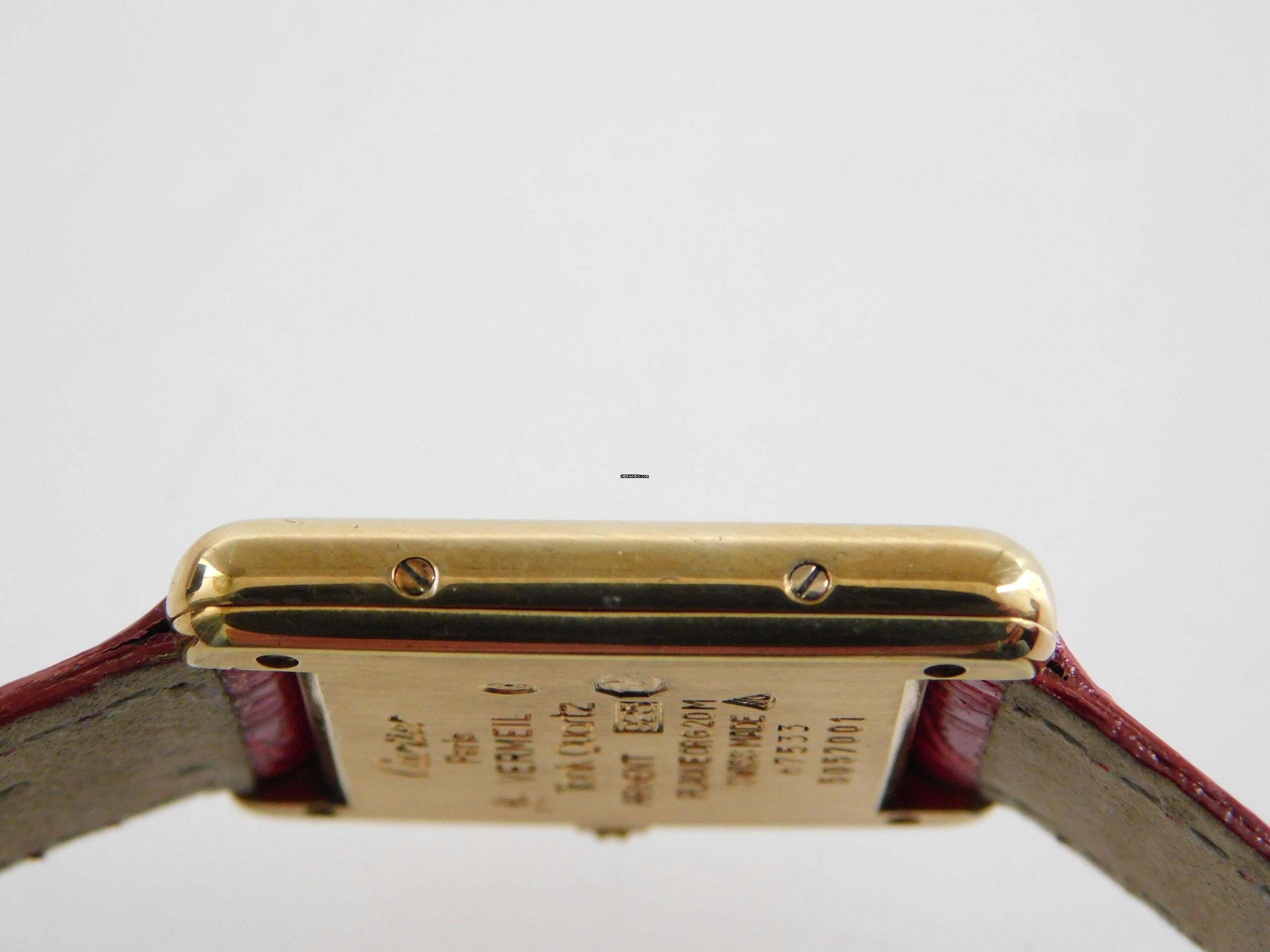 Thumbnail von Cartier Tank Vermeil 925 AG 20 x 28 mm mit neuem Kroko - Lederband schöne Vintage Damenuhr Klassiker