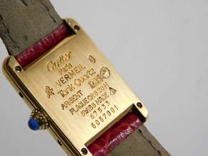 Thumbnail von Cartier Tank Vermeil 925 AG 20 x 28 mm mit neuem Kroko - Lederband schöne Vintage Damenuhr Klassiker