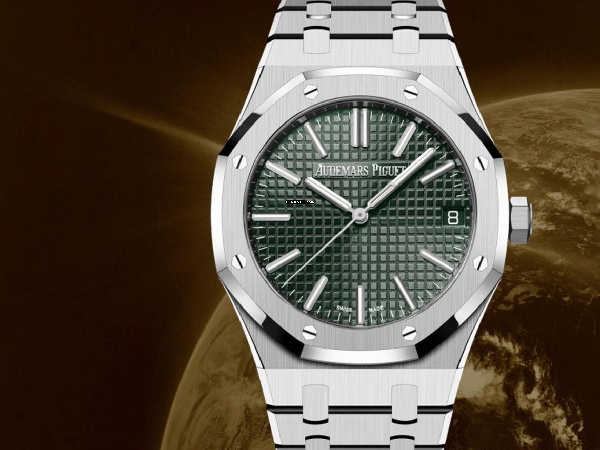 Thumbnail von Audemars Piguet Royal Oak grünes Zifferblatt, wie neu, vollständiges Set 2025