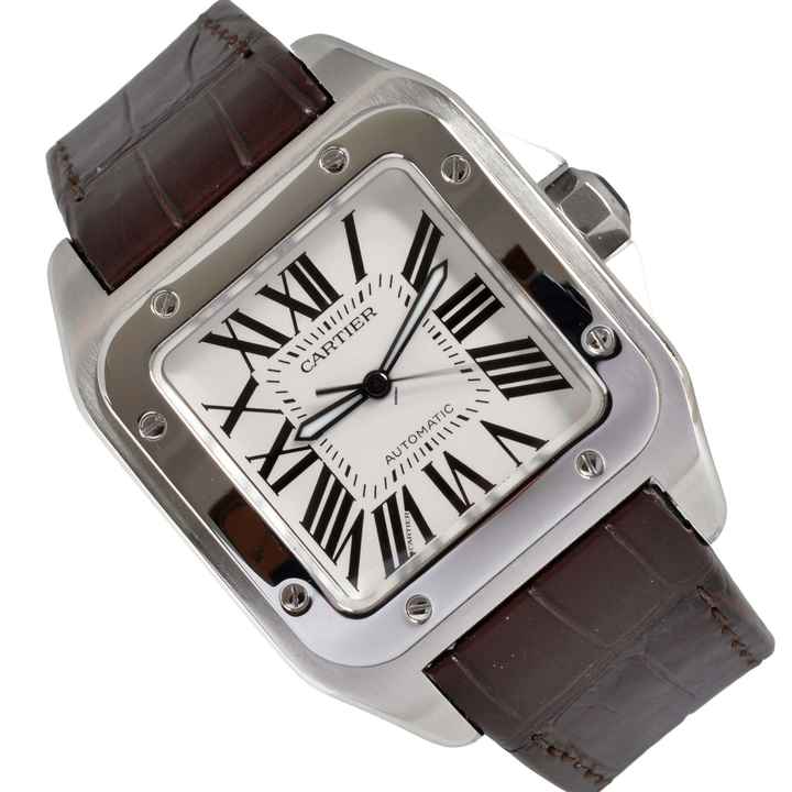 Cartier Santos 100 XL Verjaardagseditie witte wijzerplaat Compleet inclusief alle accessoires TOP Conditie