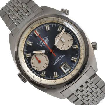 Heuer Carrera 1153 chronograph Soleil blue dial caliber 12 manual 1971