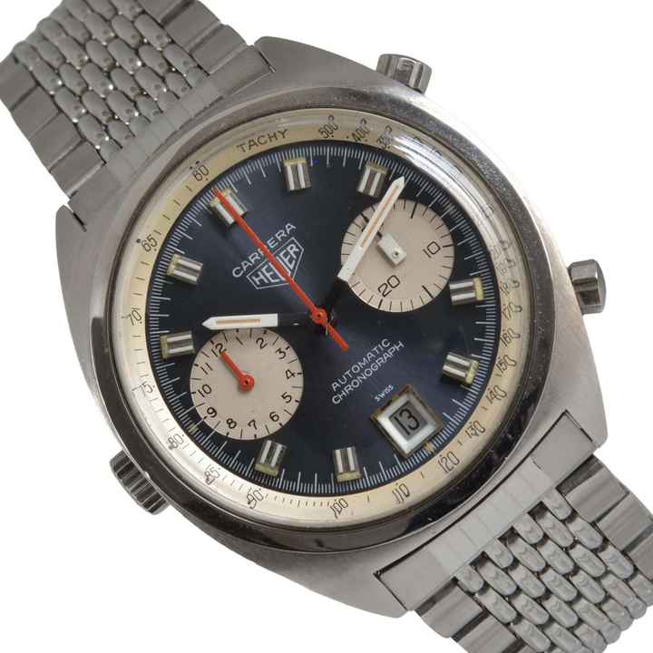 Heuer Carrera 1153 cronógrafo esfera azul Soleil calibre 12 manual 1971