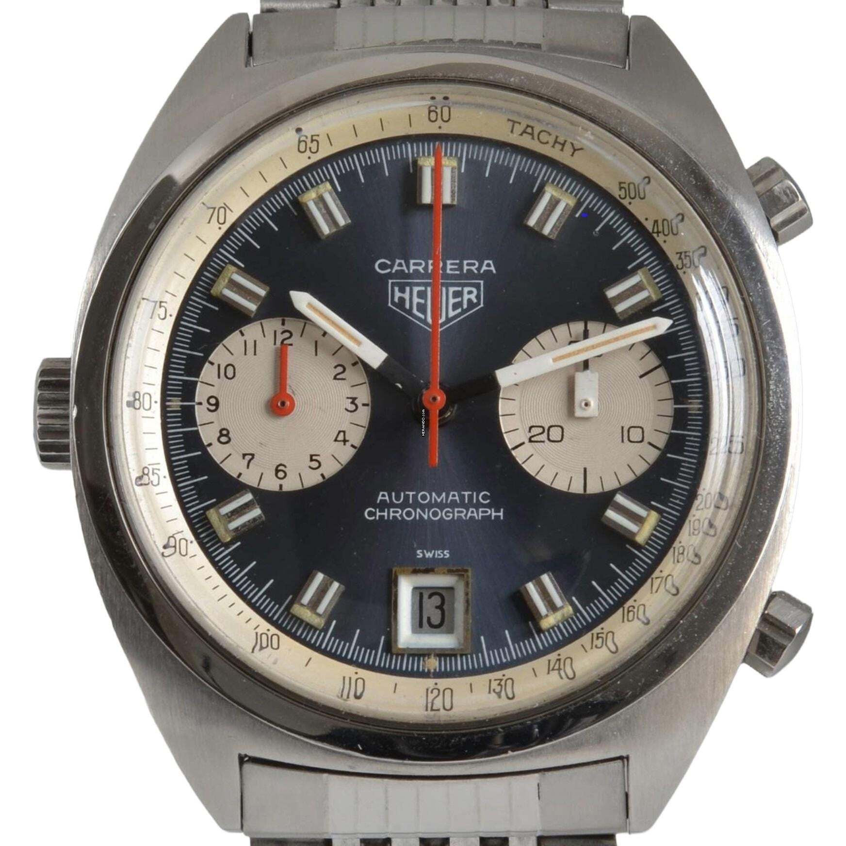 Thumbnail von Heuer Carrera 1153 chronograph Soleil blue dial caliber 12 manual 1971