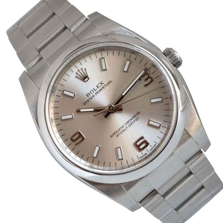 Rolex Air King 114200 Oyster Perpetual 34MM Soleil plata esfera SuperLuminova
