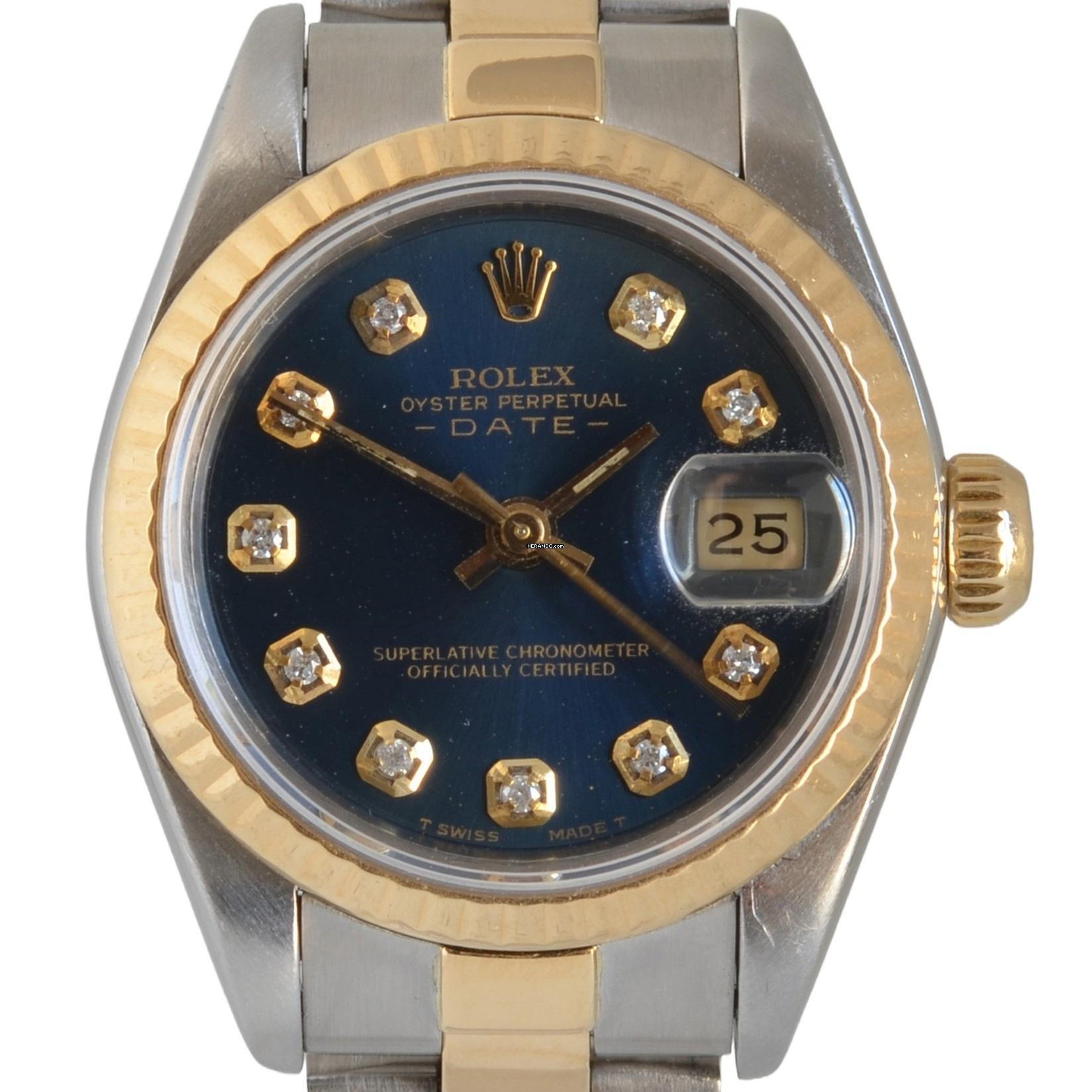 Thumbnail von Rolex Lady-Datejust 69173 Ladies 26MM Soleil blue diamond’s indexes dial Full Set