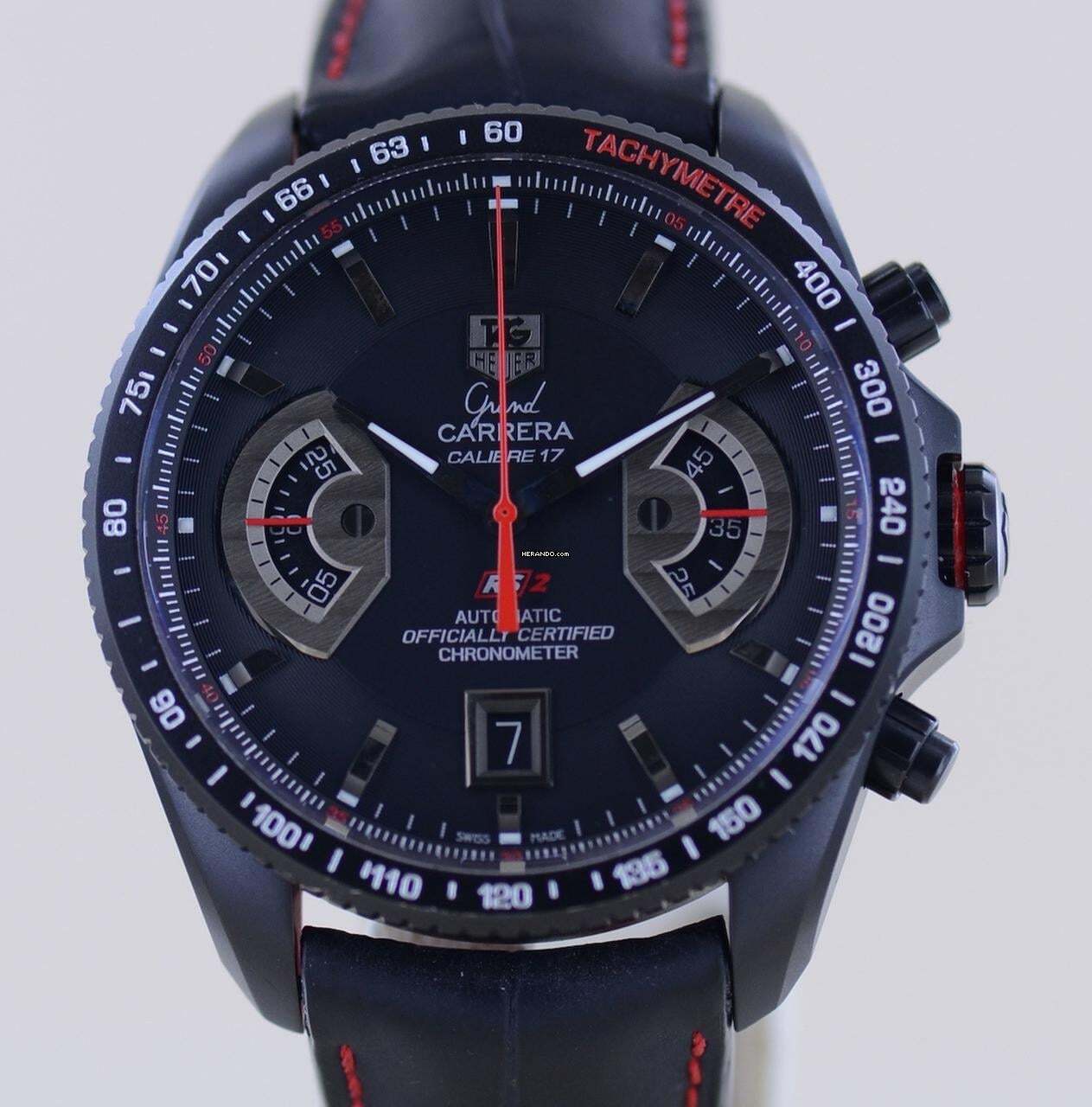  TAG Heuer Grand Carrera Black RS2 Chronograph Date Rotating System B+P rar 