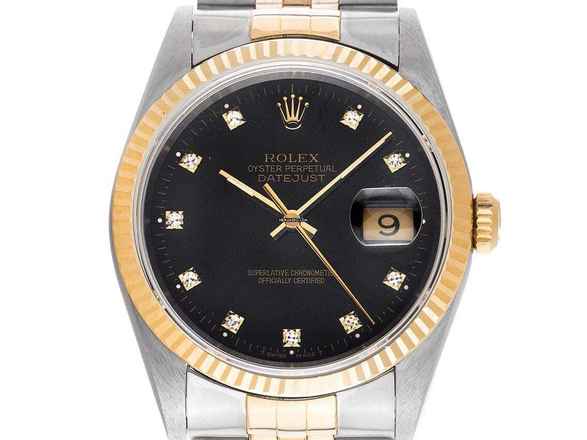  Rolex Datejust 36 Diamanten Ref.16233 1991 LC EU Full Set sehr gut Vintage Datejust Diamanten Stahl 18kt Gelbgold 